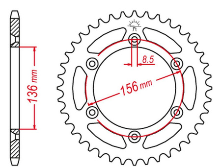 Zębatka tylna aluminiowa kolor czerwony 702 48 husqvarna cr/wr/te/tc '90-'13, beta 450/498/520 rr '05-'14, gas gas ec 125/200/250/300/400/45