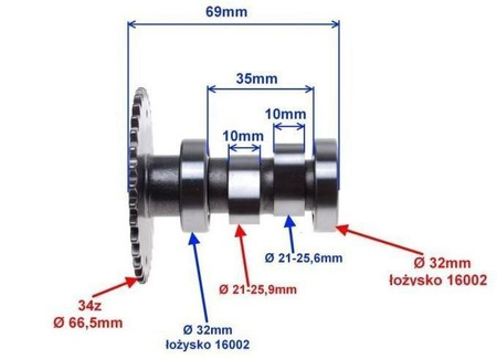 Wałek rozrządu skuter 4T 139Qmb 50 cm Junak Barton