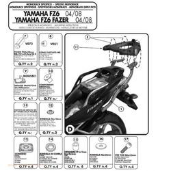 stelaż kufra centralnego yamaha fz6 / fzs 600 fazer (04-06), fz6 s2 / fz6 600 fazer s2 (07-11) ( bez płyty ) - patrz opis dodatkowy