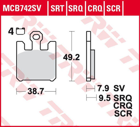 Klocki hamulcowe kh369/4 sinter track kawasaki zx-6rr 600, zx-6r 636 '03-'06, zx-10r '04-'07, zx-12r '04-'06, suzuki gsx-r 1000 '03, derbi m