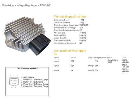 Dze regulator napięcia honda cbf250 04-07 (31600-kpf-961)