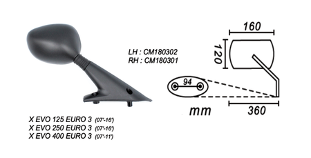 Lusterko Prawe Piaggio X Evo 125/250/400 2007-2016 Power Force