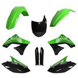 KOMPLET PLASTIKÓW (FULL KIT) KAWASAKI KX 250F '09-'12 W ZESTAWIE TABLICA PRZEDNIA (8660800002) I OSŁONY AMORTYZARORÓW (8398000001) KOLOR ZIELONY CZARNY OEM