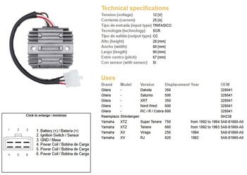 Dze regulator napięcia yamaha xtz660 '92-'93, xtz750 '93-'94, sr500 '78-'82 (2j2-81960-a0, 2j2-81960-a1)