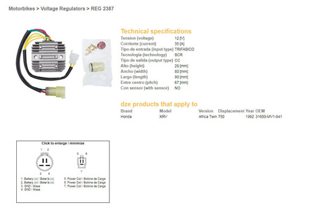 Dze regulator napięcia honda xrv750 africa twin 92 (31600-mv1-941) (35a)