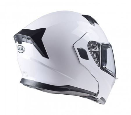 Kask motocyklowy szczękowy biały z blendą