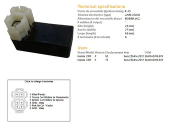 Dze moduł zapłonu cdi honda crf50/70f '04-'12 (30410-gw8-670)
