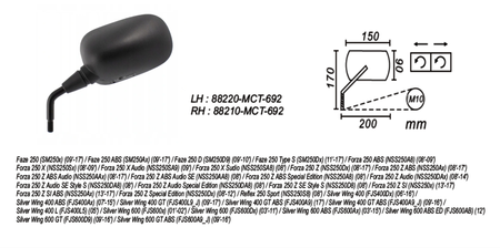 Lusterko Lewe Honda Forza 250, Fjs Silwer Wing 400/600 Power Force