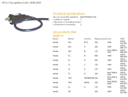Dze cewka zapłonowa honda trx350 te (30510-hn5-670)