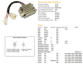 Dze regulator napięcia suzuki gn125 91-97, gz250 99-10, arctic cat 250/300 98-02 (esr142) (32800-29b00)