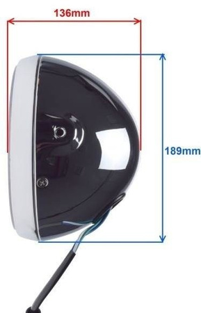 Lampa motocykla 189 mm boczne mocowanie H4 chrom