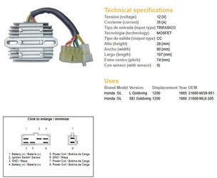 Dze regulator napięcia honda gl1200 sei 85-87 (wtryskowy) (31600-mg9-951, 31600-ml8-305) (esr570)
