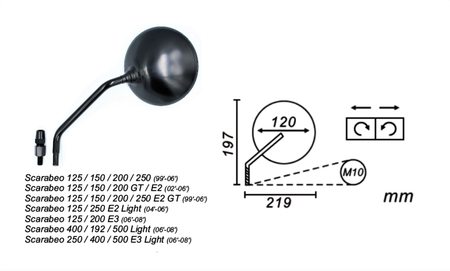 Lusterko lewe aprilia scarabeo 125/150/200/250/400/500 power force