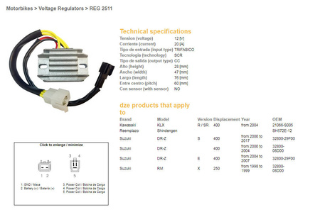 Dze regulator napięcia suzuki drz 400/e/s '00-'17 (32800-29f00, 32800-08d00) (sh572e-12) (esr105)