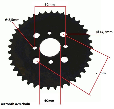 Zębatka Tylna 40 Zębów, Łańcuch 428 Bashan (Otw. Cent. 40.5mm