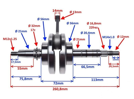 Wał korbowy silnik LF120 Pit Bike MRF Kayo