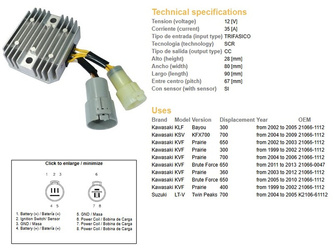 Dze regulator napięcia kawasaki kvf300/360/400/650/700, kfx700 (esr135) (21066-1112) (21066-0047) (35a)