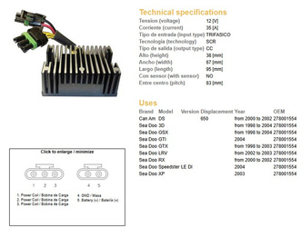 Dze regulator napięcia can-am ds 650 '00-02, sea doo 3d/gsx/gtx/rx/xp/lrv '98-04, (oem 278001554) (35a)