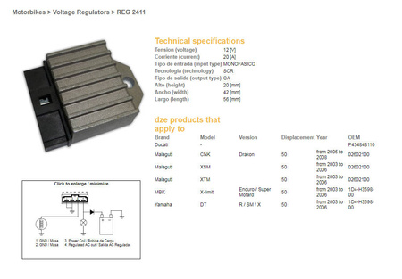 Dze regulator napięcia ktm, yamaha dt 50 r/sm/x '03-'06, mbk 50, malaguti xsm 50 (1d4-h3598-00)