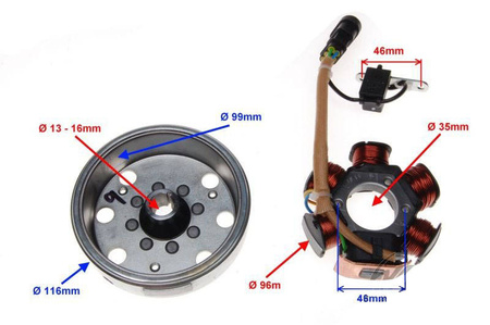 Stator iskrownik 6 cewek + koło magnesowe