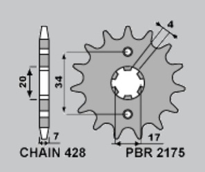 ZĘBATKA PRZEDNIA 217515 (2175 15) SWM 125 ACE OF SPADES '22, VAREZ '17-'21, RS125R '15-'21, SM125R '16-'21 (ŁAŃC: 428)
