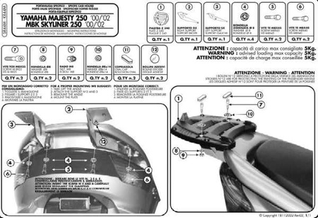 Stelaż Kufra Centralnego Yamaha Majesty 250 (00-07) ( Z Płytą Monolock )