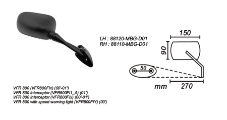 Lusterko Prawe Honda Vfr 800 Fi 2000-01 Power Force