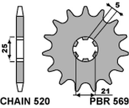 Zębatka przednia 569 14 kawasaki kx 250 '87-'98, yamaha yz 250 '77-'98 (jtf569.14) (łańc. 520) (56914jt)