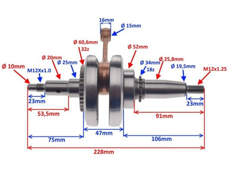 Wał korbowy do motocykla Yamaha Xt 125 Ybr 125