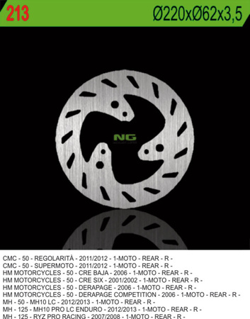 Tarcza hamulcowa tył hm50 (cre50) 01-06 (220x62x3,5) (3x10,5mm)