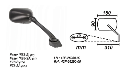 Lusterko prawe yamaha fazer fz8-s 2011 fz8-s 2012-… power force