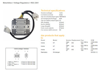 Dze regulator napięcia honda ntv650 '88-91 12v 35a (sh538c-12) (31600-mn8-008) (31600-mn8-028) (esr252)