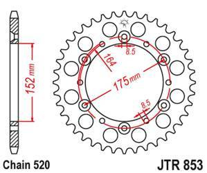 Zębatka tylna 856 46 aluminiowa racelite yamaha yz/yzf '88-'98 (85646jta) (łańc. 520) kolor czarny