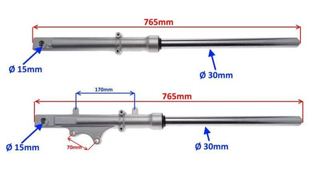 Amortyzatory przednie do motocykla Yamaha YBR 125 długość 765 mm