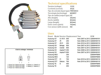 Dze regulator napięcia hyosung gt250 08-13, gt650 07-13, gv650 07-13, st700 10-13 (35a) (esr612)