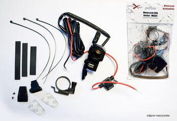 Motocyklowe gniazdo zapalniczki z jednym gniazdem usb z bezpiecznikiem montaż na kierownicę/rurkę