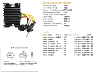 Dze regulator napięcia polaris sportsman 400/500 '09-'14, ranger 400 '10-'14, scrambler 500 '10-'12 (4012192)