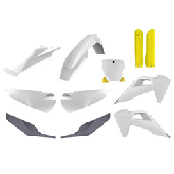 Komplet plastików husqvarna tc/fc tpi '19-'22 w zestawie tablica przednia (8398900004) i osłony amortyzatorów (8398900004) kolor biało szaro żółty oem