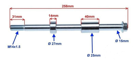 Oś tylnego koła Junak 901 902 FI15x246 mm