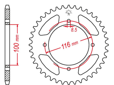 Zębatka tylna aluminiowa kolor czarny 467 51 kawasaki kx 80 '98-'00, kx 85 '01-'20, kx 100 '00-'21 (jtr461.51) (łańc. 420)