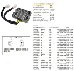 Dze regulator napięcia suzuki gsxr 600/750 06-18, gsxr1000 07-16, gsf1250, vl800/1500, dl650 13-17, sfv650 gladius, vz800 05-09, gsx1300b-king mosfet (esr552)