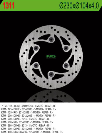 Tarcza hamulcowa tył ktm duke 125/200/390 '11-'20, rc 200/390 '14-'20 (230x140x4) (6x10,5)