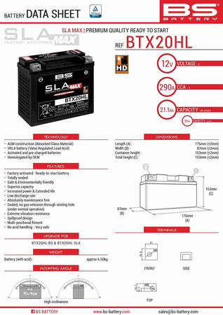 Bs akumulator btx20hl max (fa) (ytx20hl-bs) 12v 20ah 176x87x153 bezobsługowy - zalany (zwiększony prąd rozruchowy) (310a) - zastępuje 300857 (4)