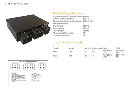 Dze moduł zapłonu cdi honda trx 450r 06-10 (oem-30410-hp1-841)