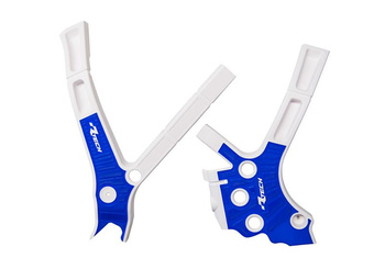 OSŁONY RAMY (KOMPLET) BI-MATERIAL SUPER GRIP YAMAHA YZ 125 / 250 '05-'24, FANTIC XE / XX 125 / 250 / 300 '21-'24 KOLOR BIAŁY / NIEBIESKI