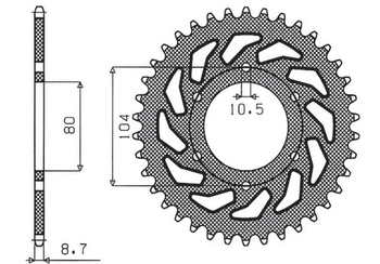 Zębatka tylna 501 33 kawasaki z 750c '80-87, gpz 1100 '81-85, gpz 750 '83-89, gpz 750 turbo '82-87 (łańc. 630)