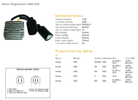 Dze regulator napięcia honda cbr1000 rr  06-15 mosfet (50a) (31600-mfl-d01, 31600-mel-a21) (esr680;esr439)
