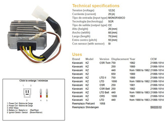Dze regulator napięcia kawasaki kz250/440/650, kz750ltd twin 80-82