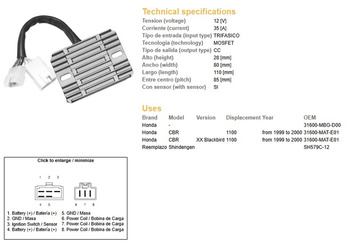 Dze regulator napięcia honda cbr1100xx 99-00 (31600-mat-e01) (sh579c-12) (esr684)