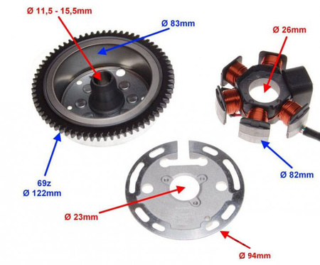 Stator iskrownik 6 cewek + koło magnesowe